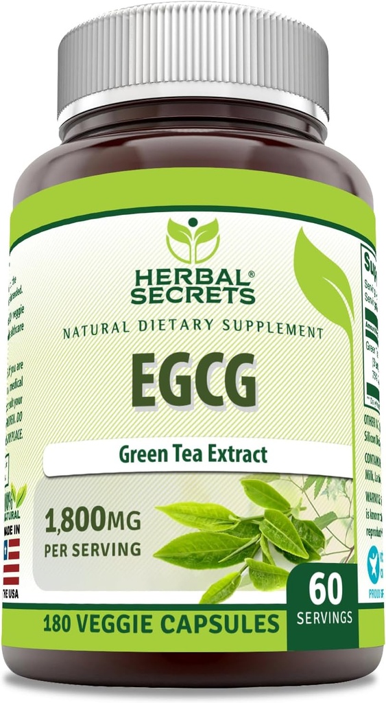 Herbal Hemmeligheter EGCG Grønn Te Ekstrakt 1800 Mg Per Serving | Veggie Kapsler Supplement | Ikke-GMO | Glutenfri | Laget i USA (1 Pack, 180 Count)