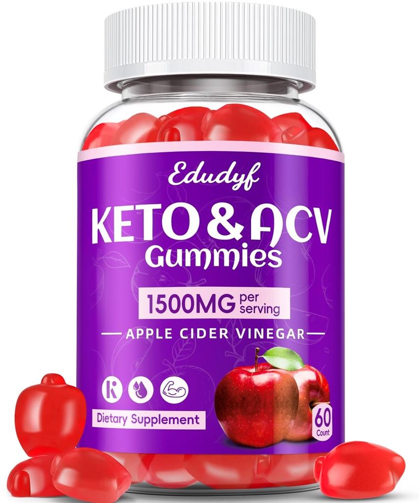 Keto ACV Gummies - 1500mg Apple Cider Vinegar Gummies med Probiotika, B12 og Keto Support, Detox & Cleanse, GMO Free & Vegan - 60...