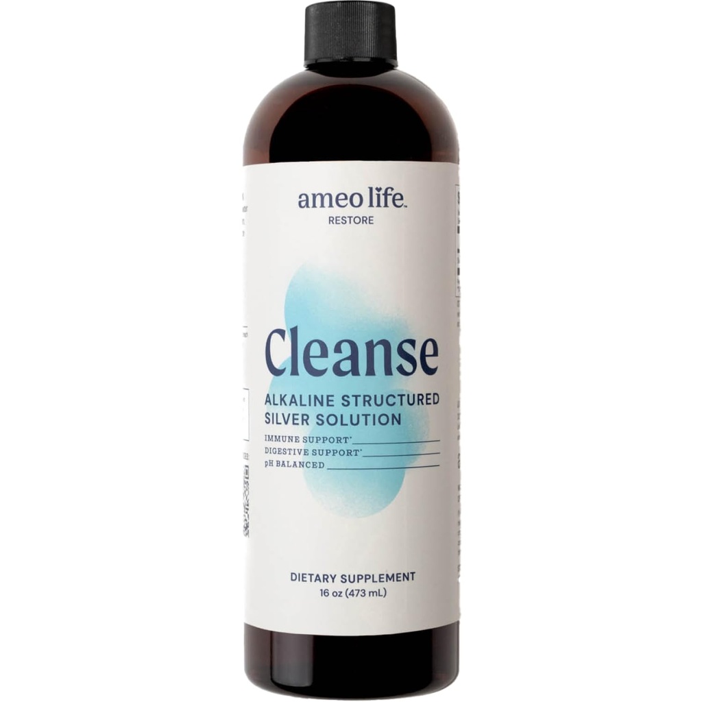 Ameo Life Colloidal Silver Liquid 30 PPM - Alkaline strukturert sølv vann for daglig immun støtte og Gut helse, pH balansert kolloidal sølv 30ppm løsning, 16 oz