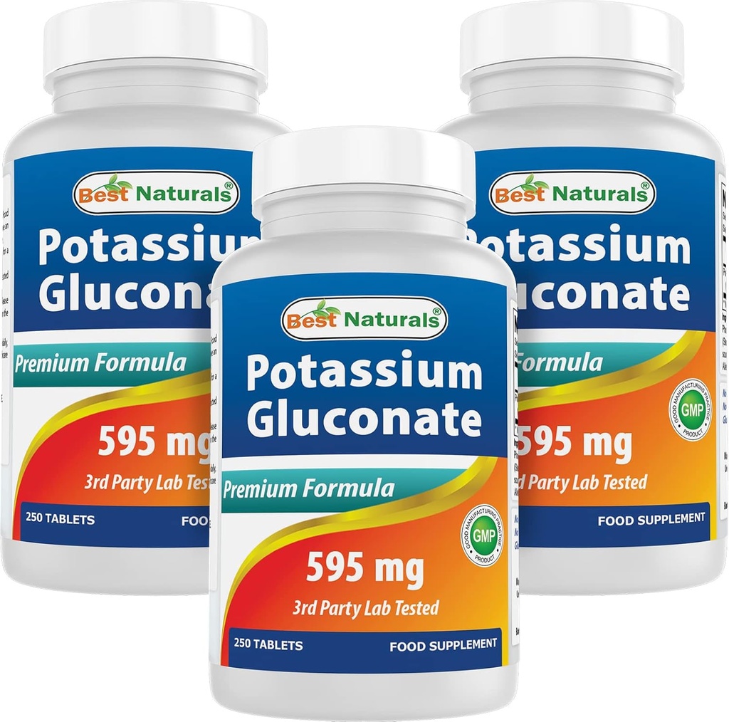 Beste Naturals Kalium gluconate 595 mg 250 tabletter (250 antall (pakke på 3))