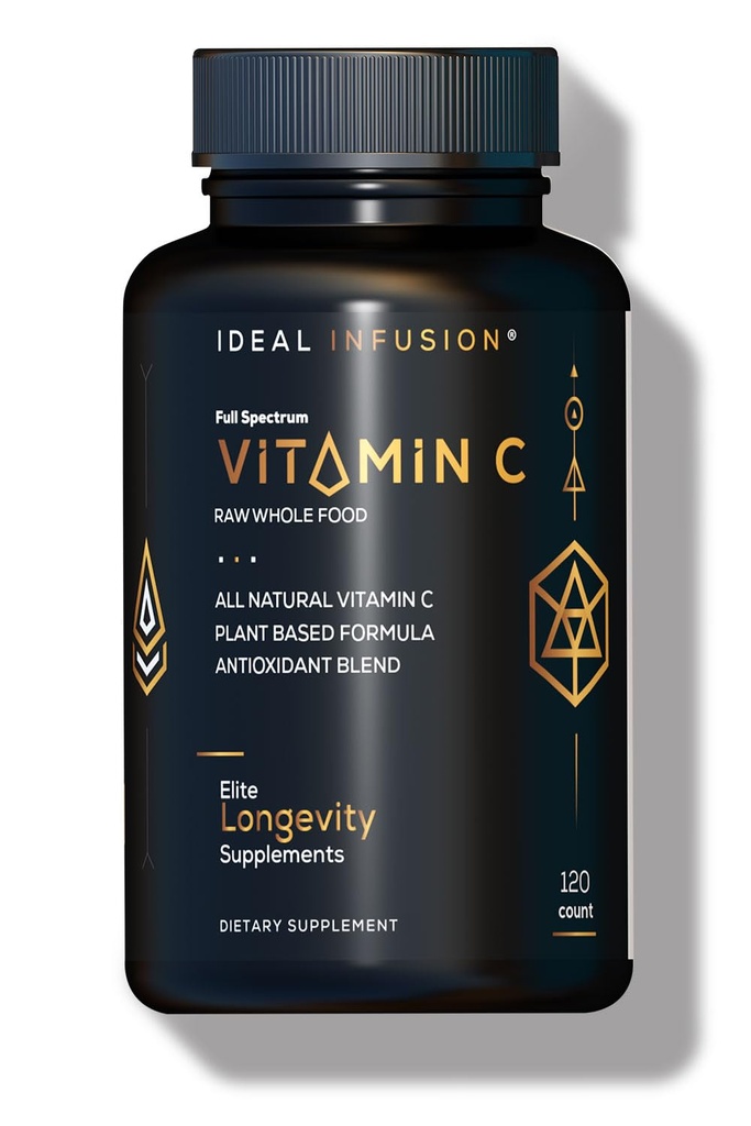 Ideell infusjon Hele maten vitamin C-kompleks: 675 mg organisk vitamin C fra appelsiner og Acerola Berries med naturlige matbaserte bioflavanoider (60 serveringer) Plantebasert vitamin C, Vegan, ikke-GMO