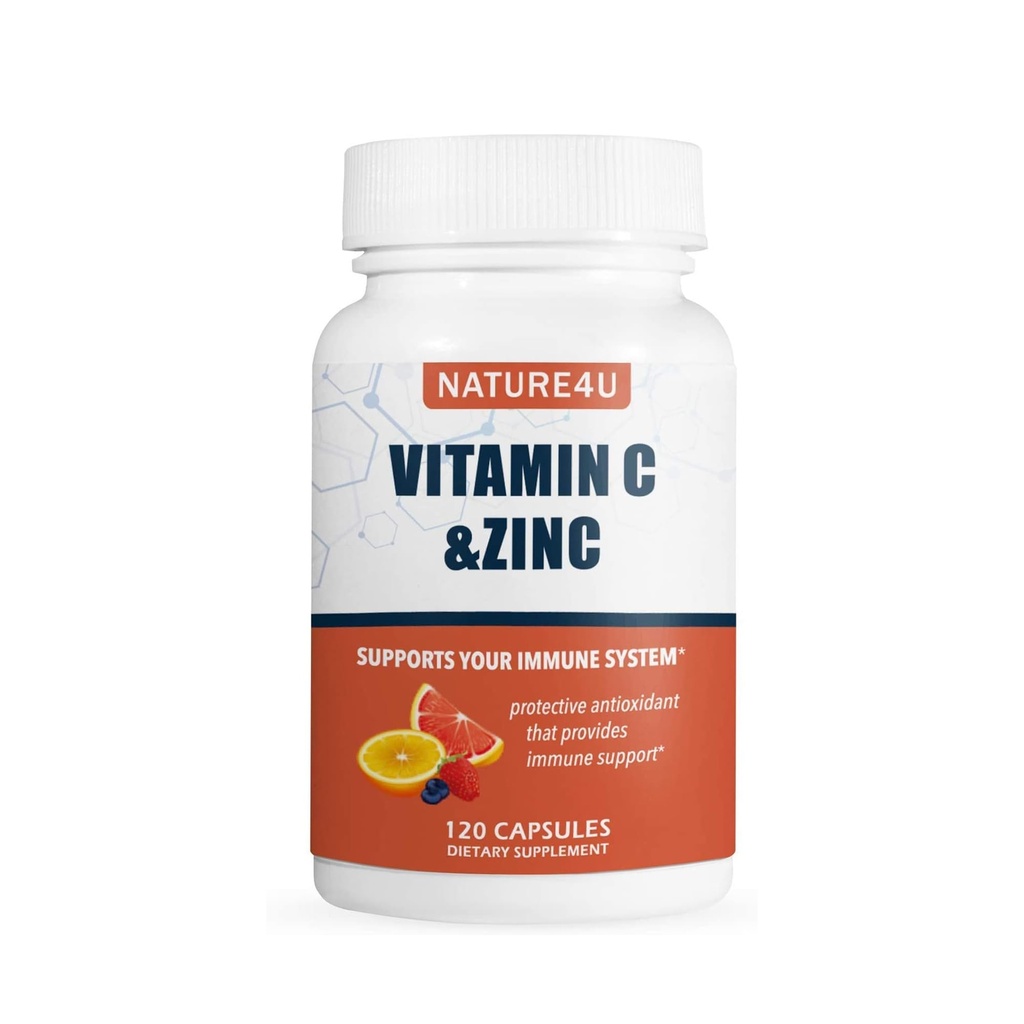 Vitamin C 1000mg med sink, rose hips og Citrus Bioflavonoids, immunstøtte Supplement Antioksidanter Beskyttelse, 120 kapsler