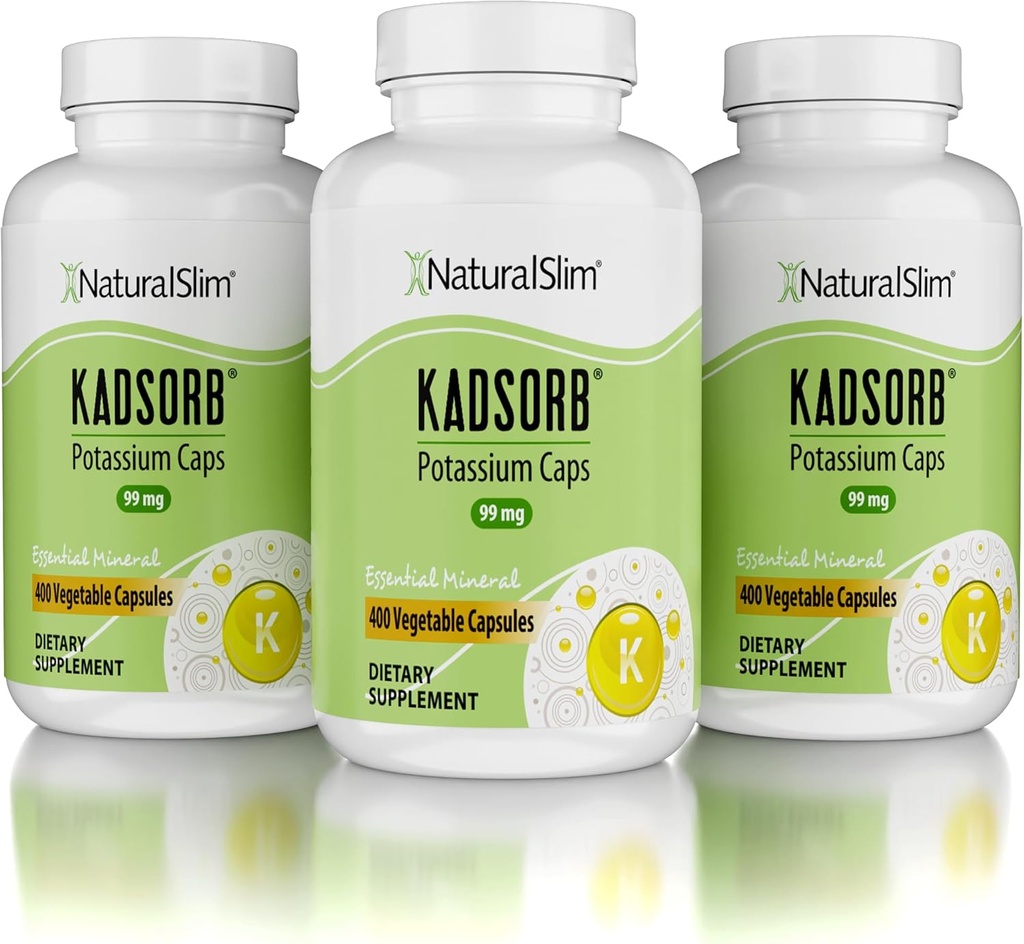 NaturligSlim Naturlig Kalium Citrat Gluconate 99 mg - Kadsorb støtter Electrolyte Balance & Normal pH - Absorberbare Kaliumtilskudd med essensielle mineraler - Ikke GMO 400 kapsler 3 Pakke