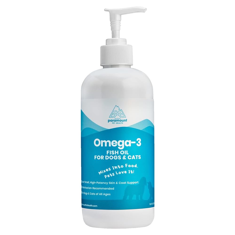 Wild-Caught Omega 3 Fish Oil for hunder og katter, flytende EPA DHA Supplement for hud, Coat, Joints & Heart, lav-Odor Omega 3 dråper for små hunder avler og katter med kløende hud, 16 oz