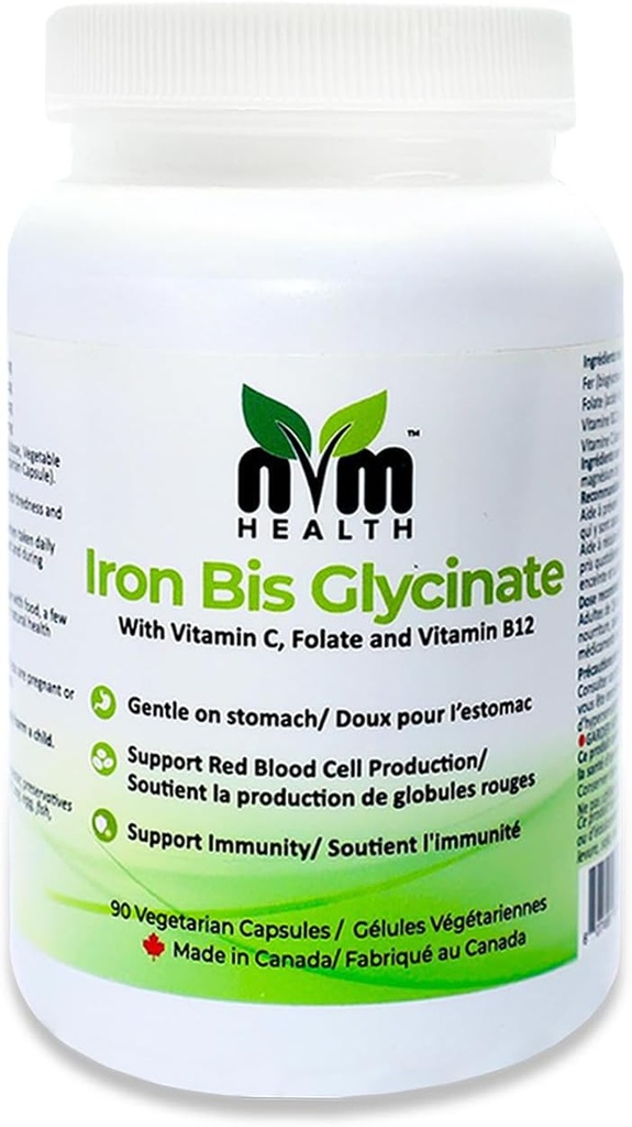 Gentle Iron Supplement for voksne I Jern bisglyonat med vitamin C, B12, Folsyre I støtter rødt blodcelleformasjon og øker immunitet - 90 vegetariske kapsler, Glutenfri