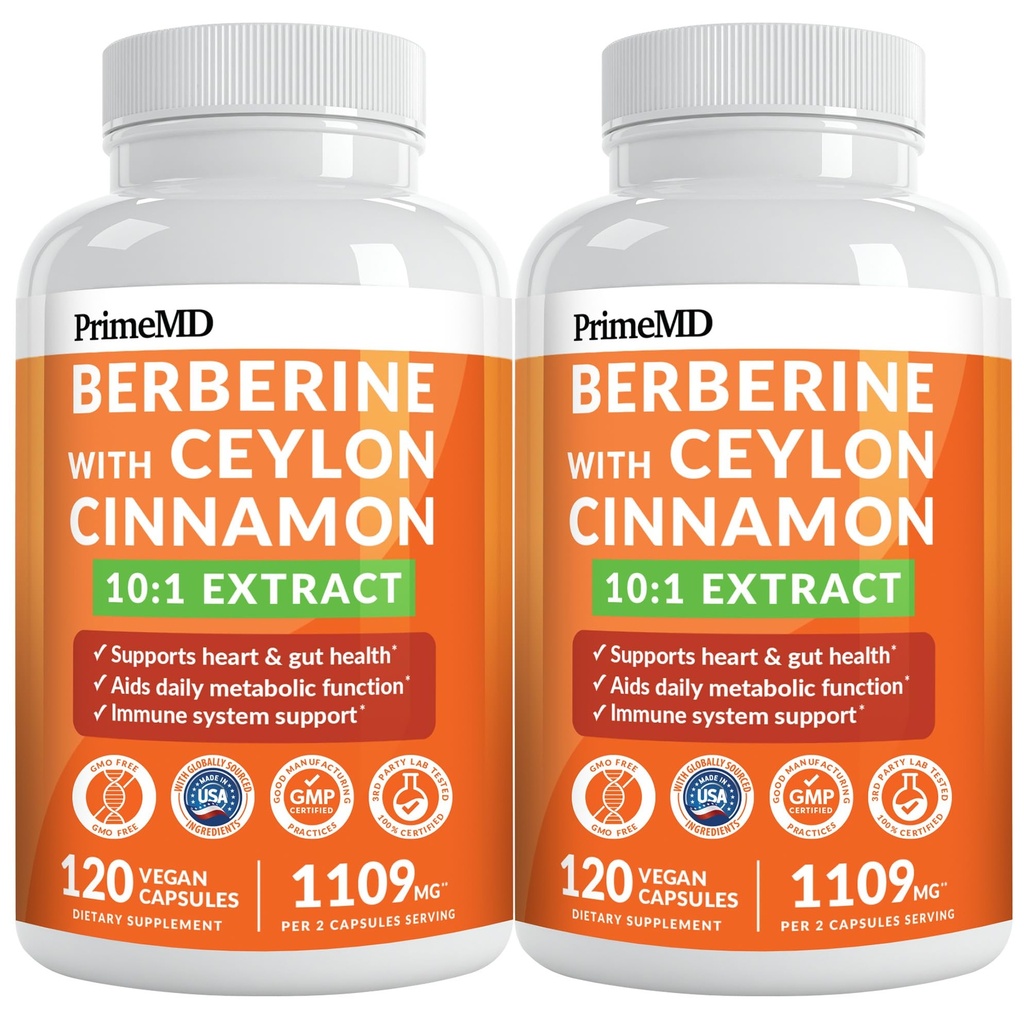 21-i-1 Berberin Supplement med ceylon kanel med kromium, biter melon og grønn te ekstrakt og svart pepper ekstrakt 5X for energi og metabolisme støtte med 5279 mg (120 ct, pakke med 2)