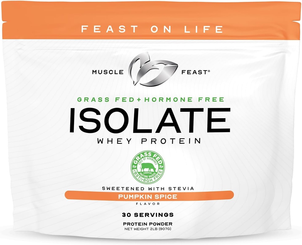 Muskelfest Grass-Fed Whey Protein Isolate, Alt naturlig hormonfri pastur hevet, Whey Isolate Protein pulver for menn og kvinner, ren, Glutenfri, Delicious Isolate Protein - Pumpkin Spice, 2lb