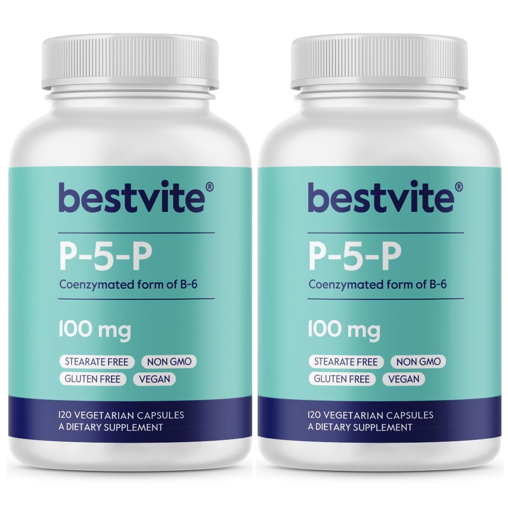 BESTVITE P-5-P 100mg (240 vegetariske kapsler) (120 x 2) (koenzymert form av B-6) - Ingen stearates - Vegan - Ikke GMO - Glutenfri