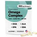 Komplement Vegan Omega 3 Supplement- 960mg Omega-3 Fatty Acids, DHA, EPA, SDA, ALA Supplement - Immunstøtte- 60 Serveringer, 120 Flytende kapsler