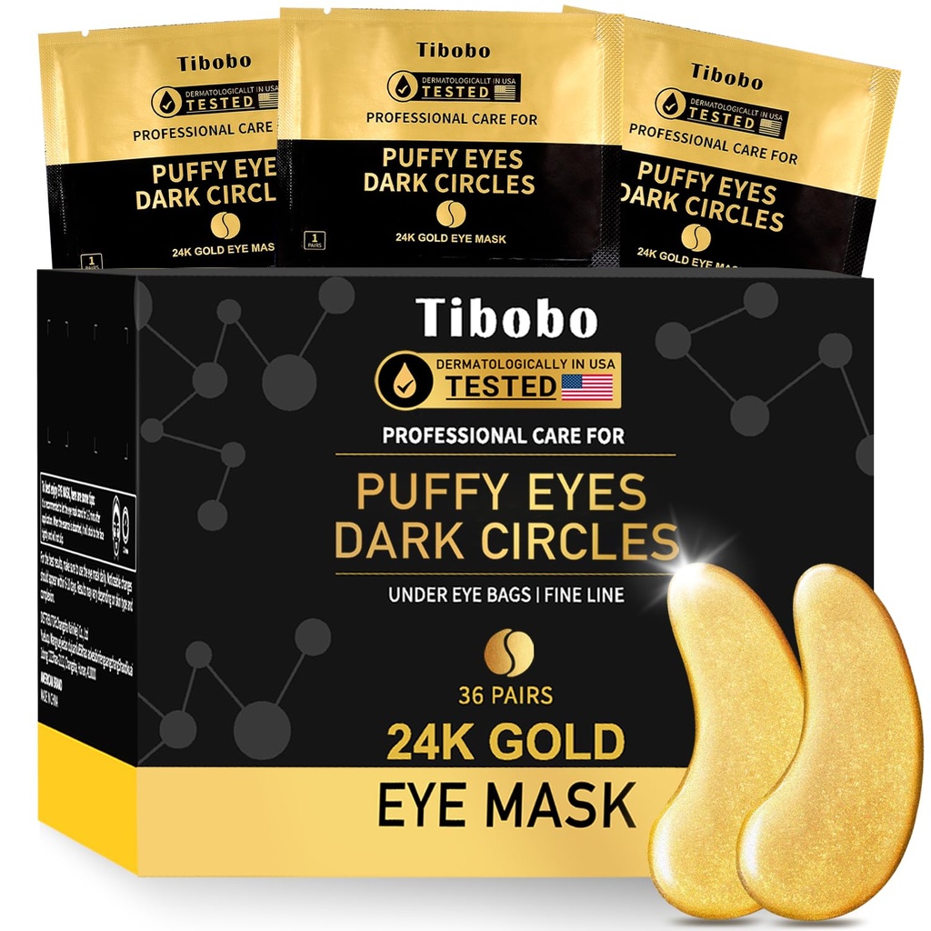 Under Øye Patches (36 par) - 24K Gull Øyemasker som er beriket med rikelig kollagen for mørke sirkler, puffy øyne, Wrinkles - Gaver for kvinner Hudpleie - Vegan & USA Testet