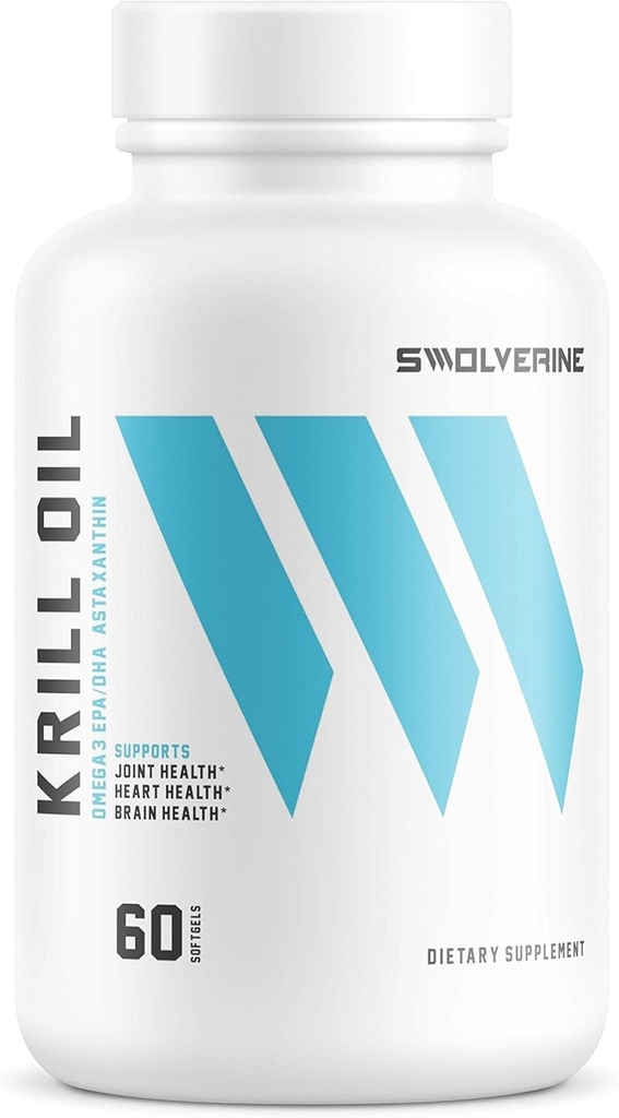 Swolverine krillolje | 500 mg krill olje og astaxanthin, Omega-3s, EPA & DHA, rask absorbering, felles relief, hjerte helse (60 serveringer)