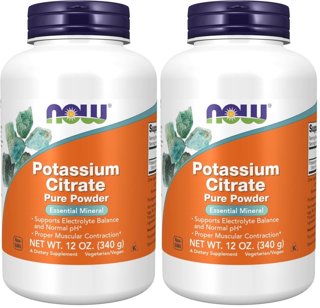 NU Kosttilskudd, Kaliumcitratpulver, støtter elektrolyttbalanse og normal pH*, essensiell mineral, 12-Ounce (pakke på 2)