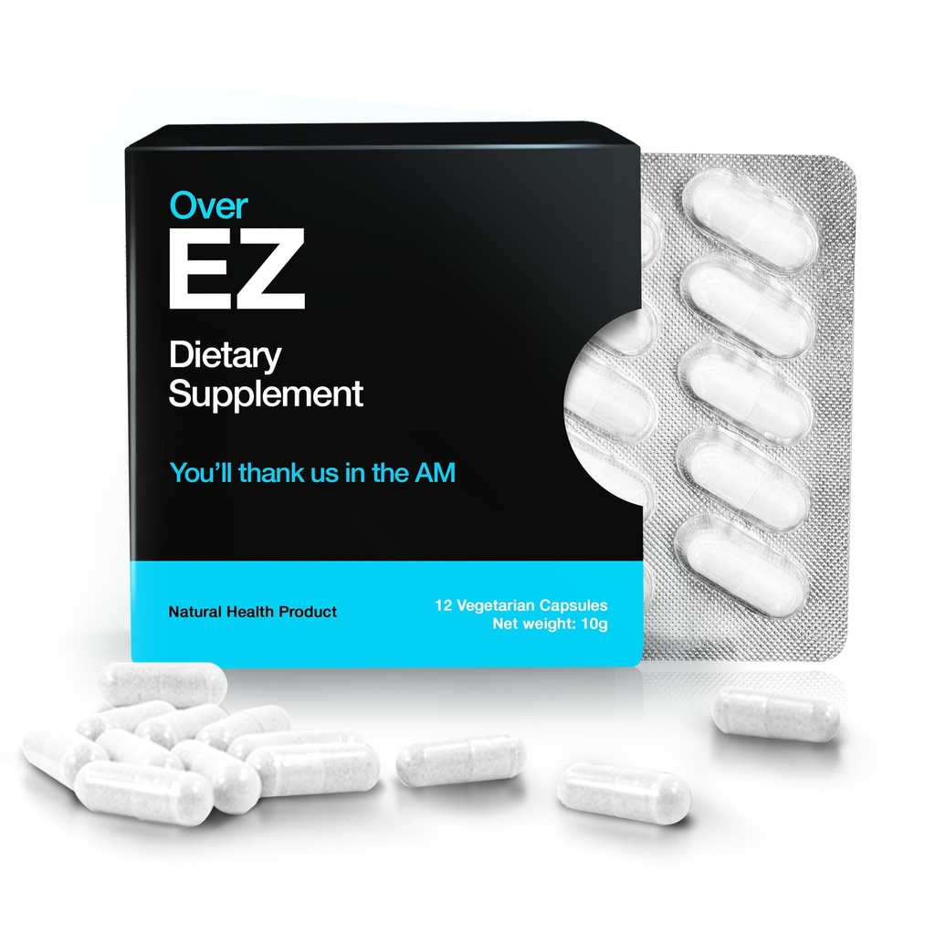 Over EZ Pre-Drink Supplement - Party Recovery & Forebygging piller for en natt ut & bedre morgen (12 kapsler) & Melk Thistle, Aminosyrer, vitamin Bs