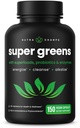 NutraChamps Organic Super Greens Capsules - Alfalfa, Spirulina, Klorella og mer - Antioksidant, Digestive Enzyme & Probiotic Blender - 150 Grønne Superfood Capsules