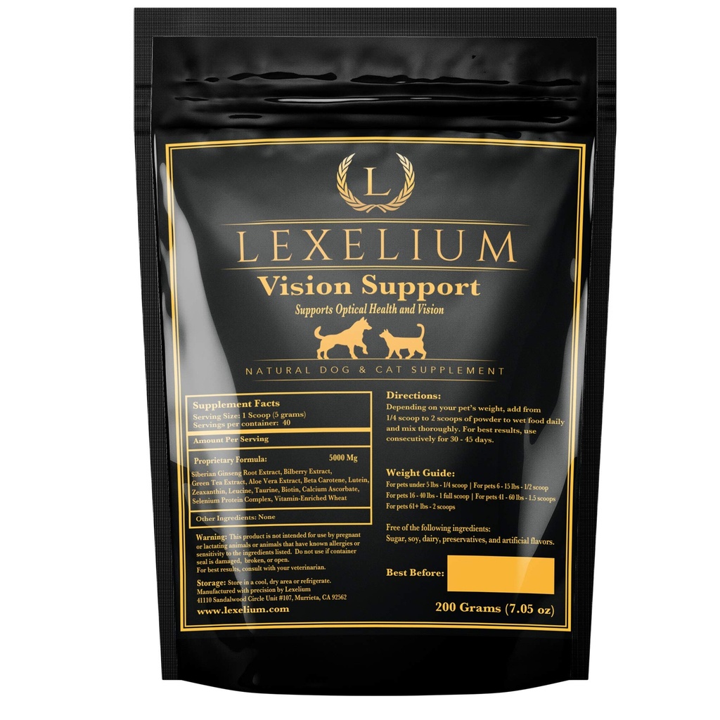Visjon Support & Eye Sight Supplement for hunder og katter-fortifisert med Zeaxanthin, Bilbær, Lutein og Beta Carotene - 200 gram