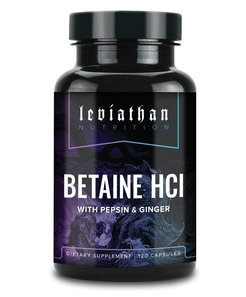 Leviathan Betaine HCl med Pepsin & Ginger - Digestive Enzymer Supplement for Digestion Aid & Support, Magesyre & Nutrient Absorpsjon