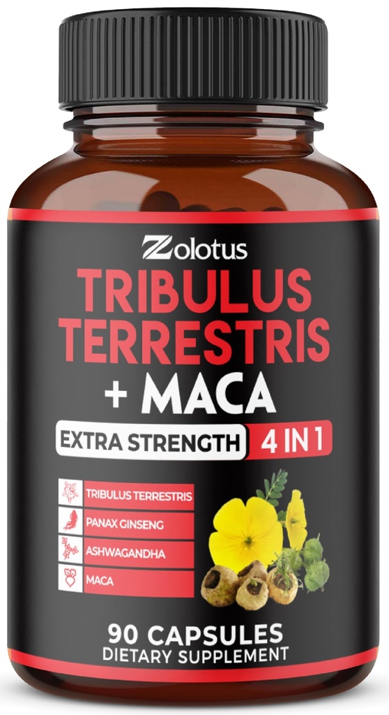 Zolotus Premium Tribulus Terrestris Kapsler - Kombinert med Ashwagandha, Panax Ginseng & Maca - 90 Antall i 3 måneder