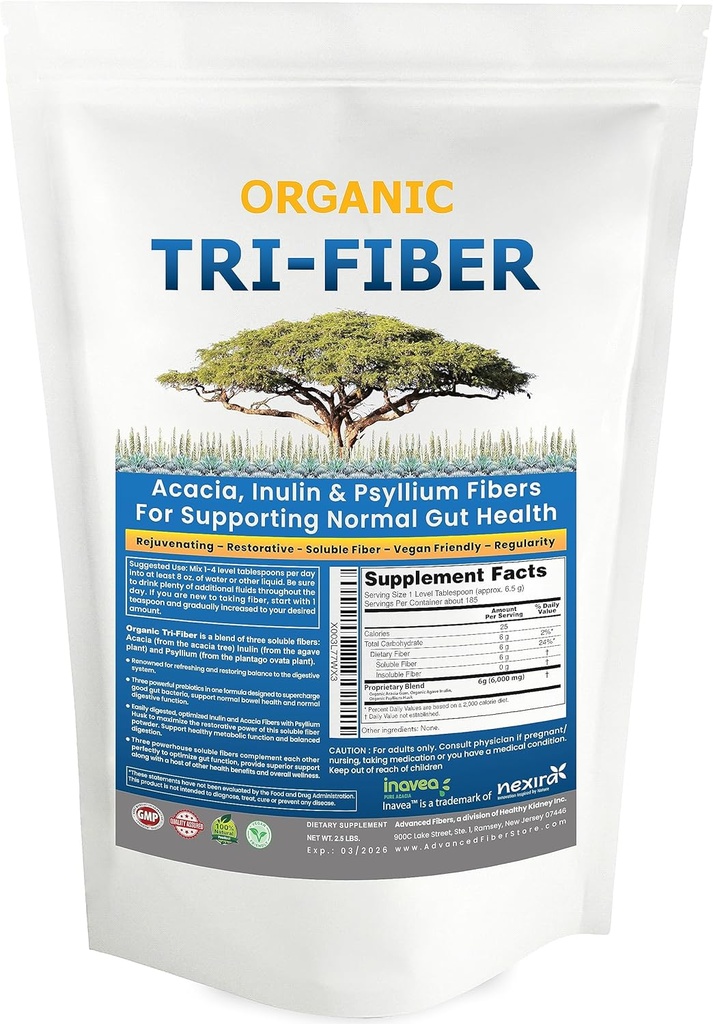 Tri-fiber løselig fiber pulver, uflavorert høy fiber 3-i-1 løselig fiber Supplement for distinkt støtte.