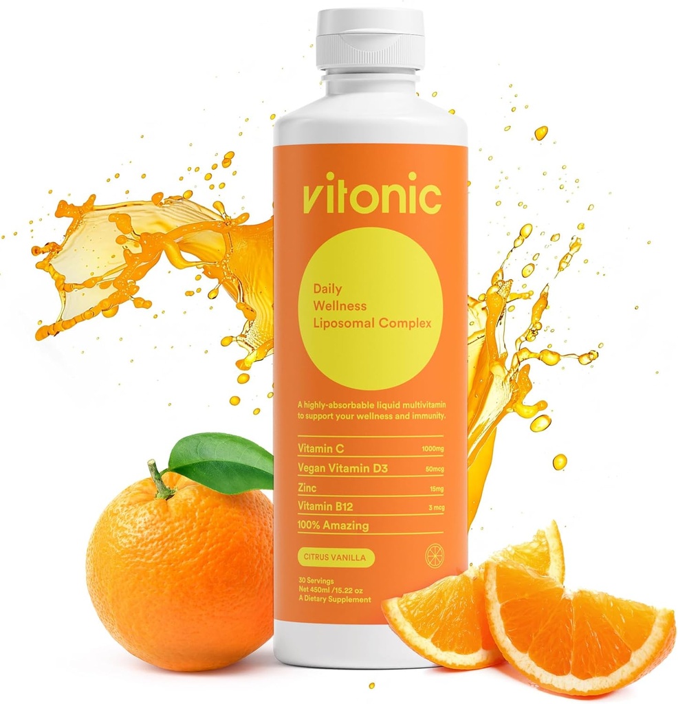 Liposomal vitamin C 1000mg væske – Familieimmunitetsstøtte | Opp til 5× Høyere absorpsjon | Multivitamin med D3, B12, Sink | Collage & Recovery Support | Vegan, Sukkerfri | 30 Serveringer
