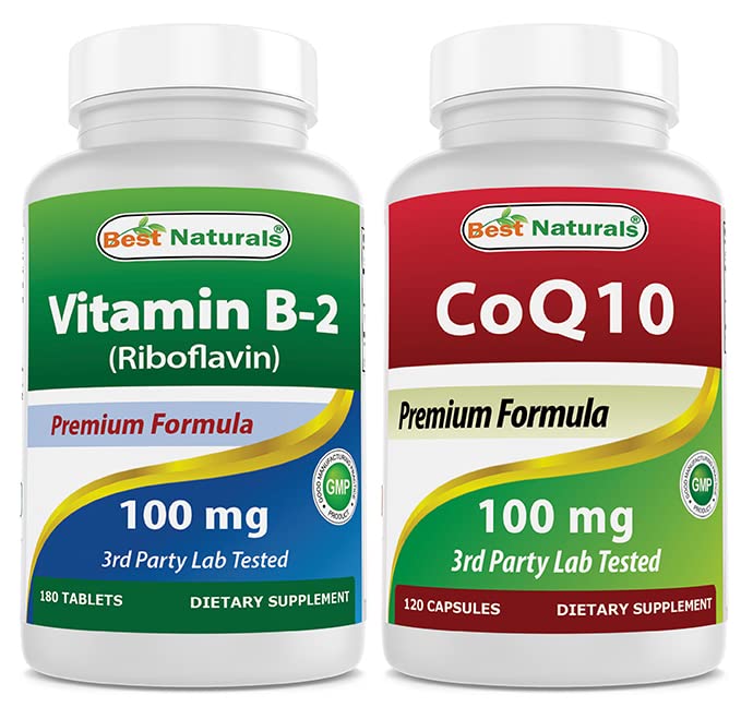 Beste Naturals Vitamin B2 (Riboflavin) 100 mg & COQ10 100 mg