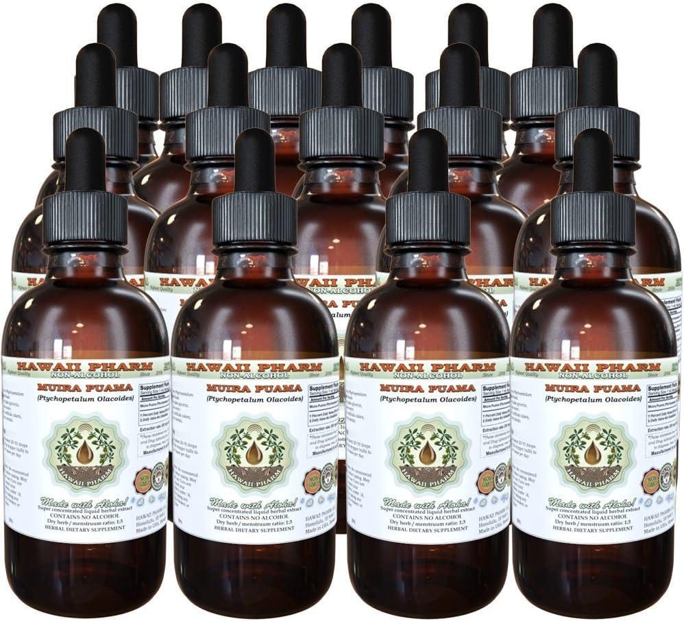 Muira Puama alkohol-fri flytende ekstrakt, organisk Muira Puama (Ptychopetalum Olacoides) Glyceritt Naturlig Herbal Supplement, Hawaii Pharm, USA 15x4 oz