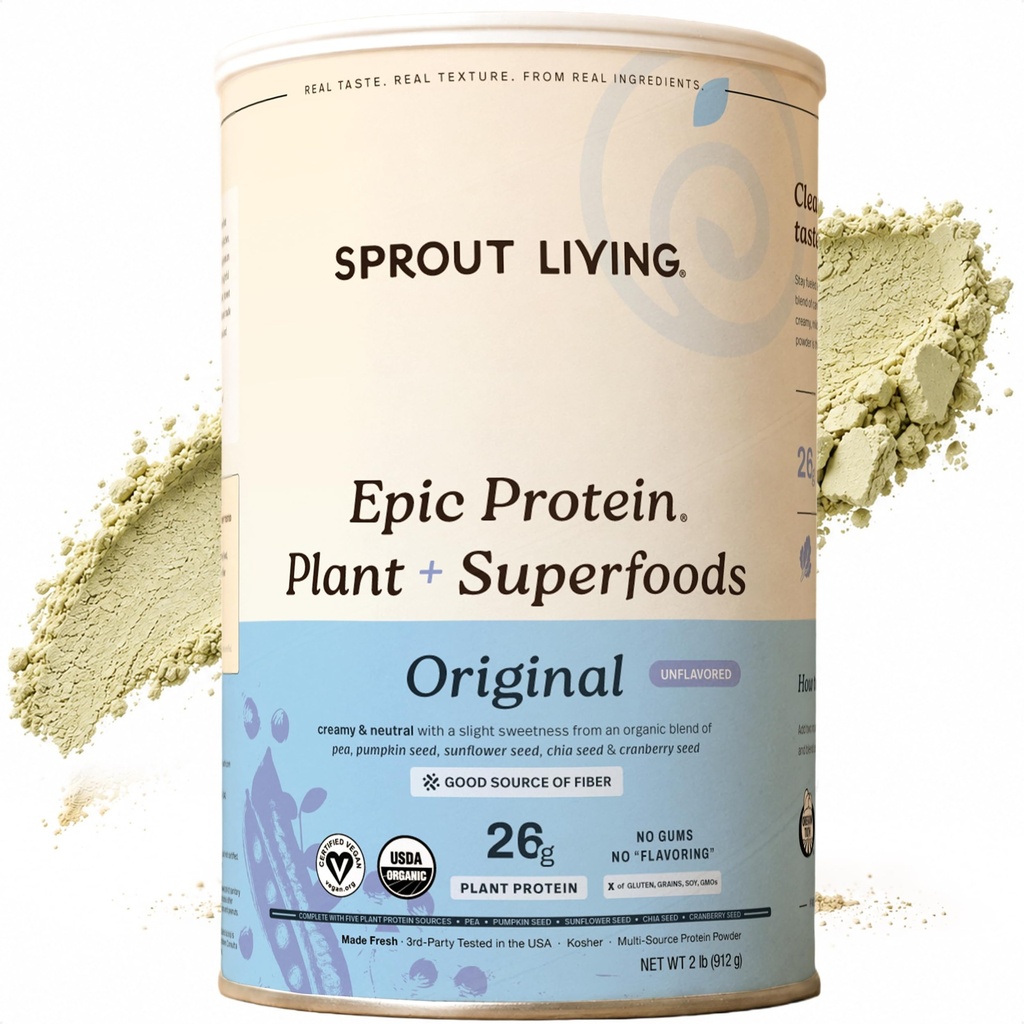 Sprout Living Plant Basert Protein & Superfoods Powder, Original, Unflavored | Organic Protein Powder, Vegan, Ikke-Dærlig, Ikke-GMO, Glutenfri, Sukkerfri, Perfect Keto Drink Mix (2 lb)