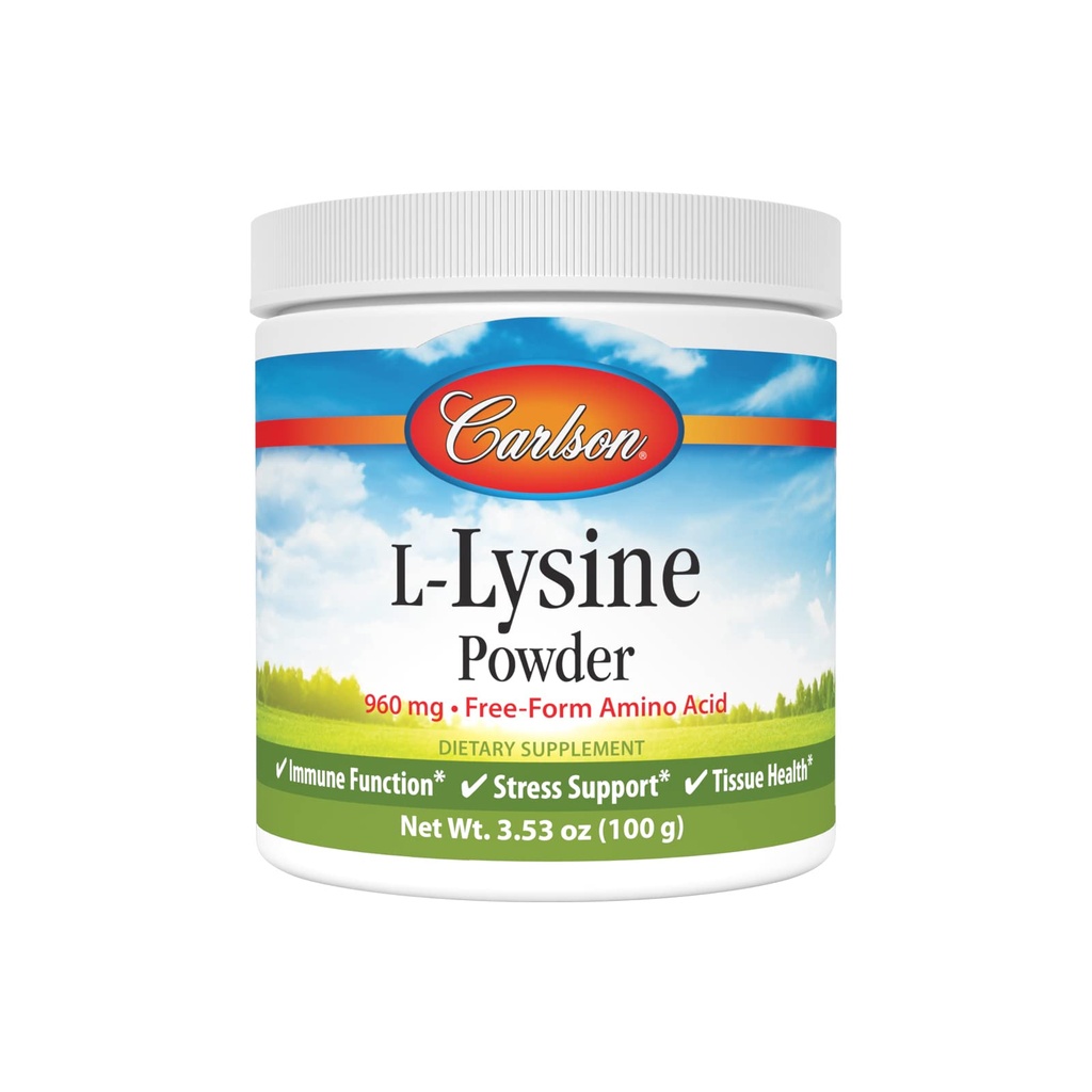 Carlson - L-Lysine pulver, Free-Form Amino Acid, 960 mg, støtter sunn vev og muskelutvikling, 3,53 oz (100 g)