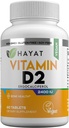 HAYAT vitaminer Vegansk vitamin D2 2400 IU (60 MCG), kosttilskudd for bein, tenner, muskel og immun helse støtte, 2 måneders forsyning, alle naturlige, sertifiserte Halal, 60 tabletter, laget i USA