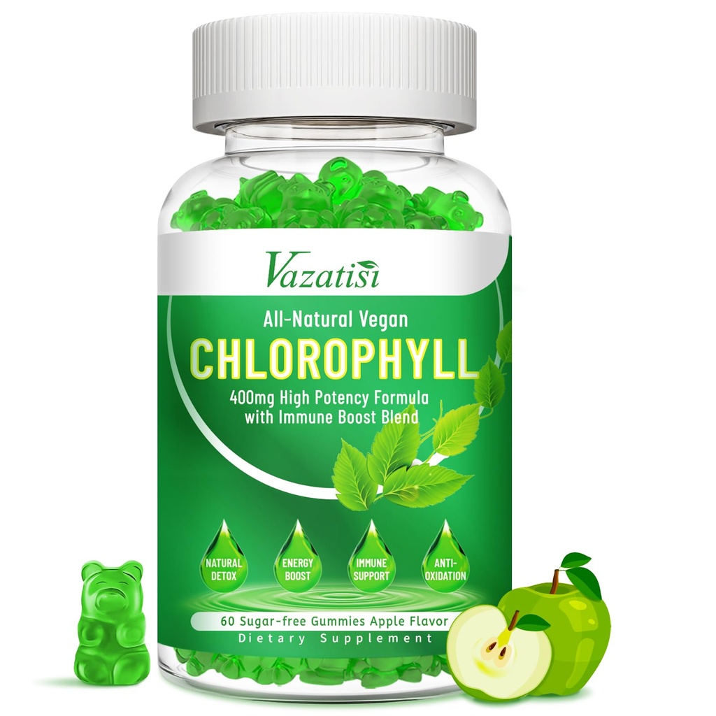 Klorophyll Gummies - Super Green 13 i 1 med Ashwagandha Vitamin C sink & kobber for kroppen Odor, Hudenergi Immunstøtte Deodorant for kvinner - 60 Antall
