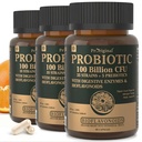 Organiske probiotika for kvinner og menn, 100 milliarder CFU Probiotika for digestive, Gut & Immune Health - med prebiotika, bioflavonoider og digestive enzyme, 35 Strains Raw Probiotic Supplement, 180 Caps