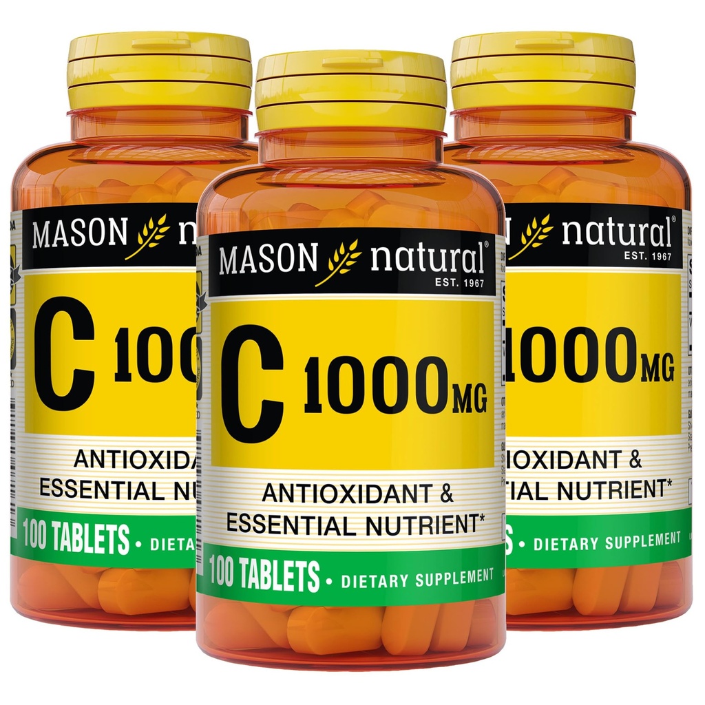 MASON NATURAL Vitamin C 1000 mg, 300 dagers forsyning, støtter sunn immunsystem, antioksidant og essensiell næringsstoff, 3 pakke
