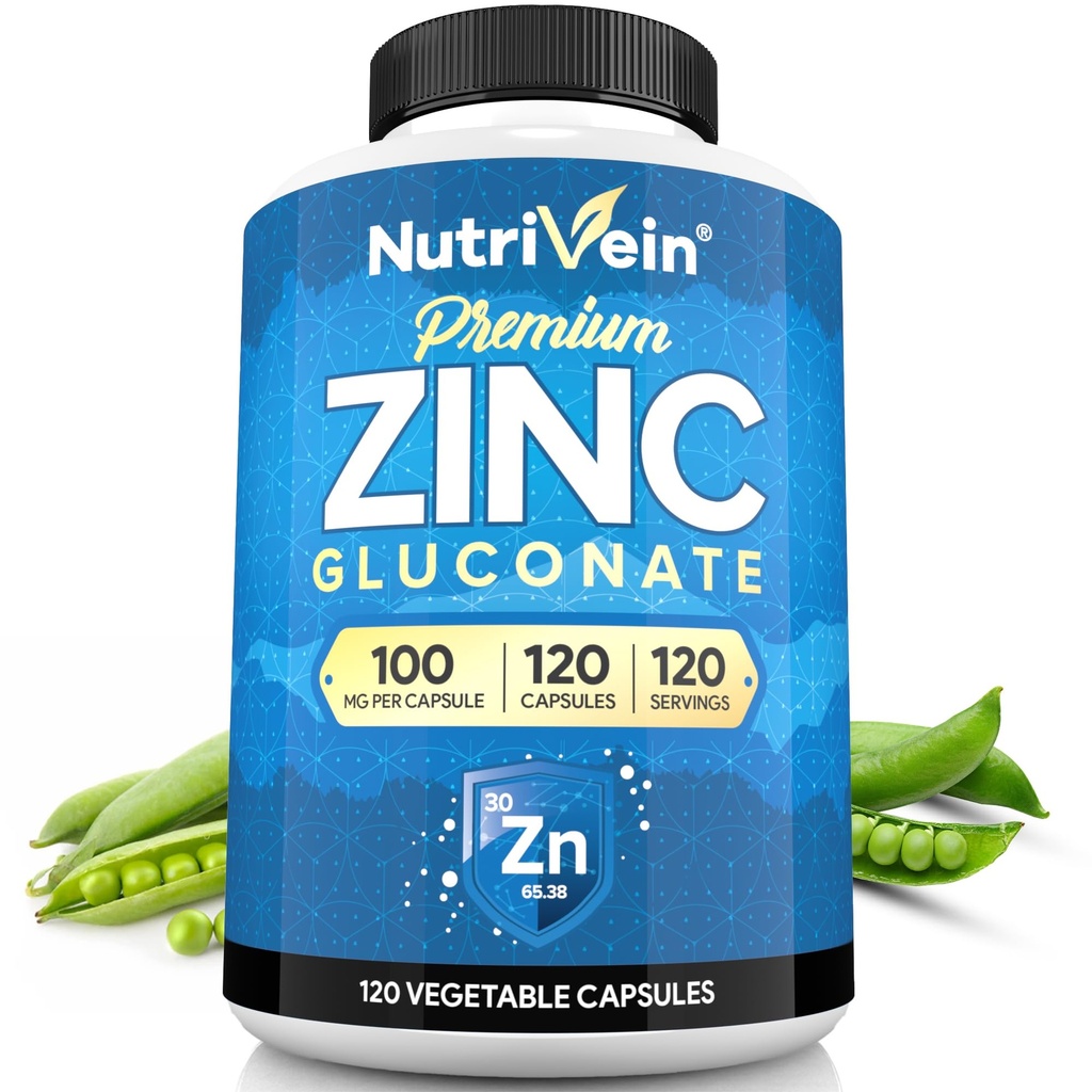 Nutrivein Premium sink gluconate 100 mg - 120 kapsler: høyabsorpsjon sink gluconate kosttilskudd for hele-Body velvære - essensielle elementer for velvære