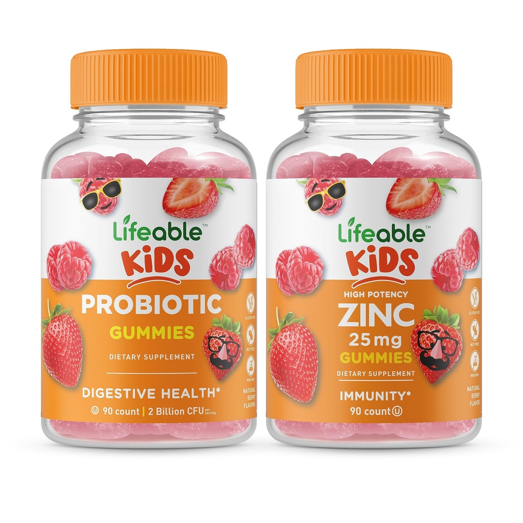 Livbar Probiotic 2 Million CFU Kids + Zink 25mg Kids, Gummier Bundle - Great Tasting, vitamin Supplement, Glutenfri, GMO Free, Chewable Gummy