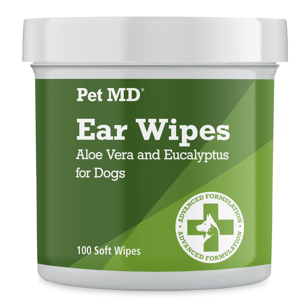 Kjæledyr MD Dog Ear Rengjøring Tørker – Otic Cleanser for hunder, Soothing ørepleie med Aloe Vera & Eucalyptus, Vanlige tørker, 100 greve