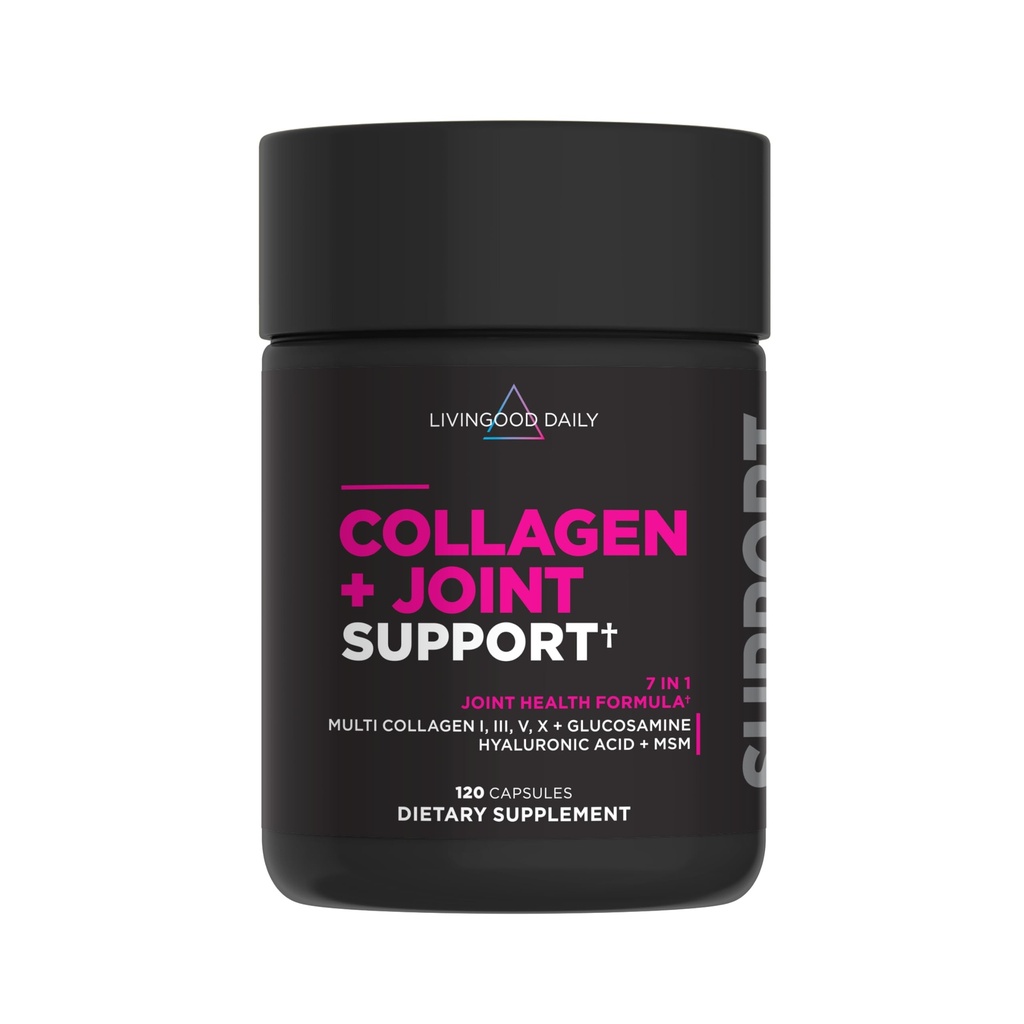 Livingood Daily Collagen + felles støtte, Grass Fed Multi Collagen Peptider I III V X med hyaluronsyre, felles støtte supplement for kvinner og menn, hår hud negler, keto & glutenfri, 120 kapsler