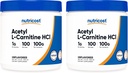 Nutricost Acetyl L-karnitin (ALCAR) 100 GMS (2 pakke) - 100 serverer hver - 1000 mg Per servering - ren acetyl L-karnitin pulver - ikke GMO, Glutenfri