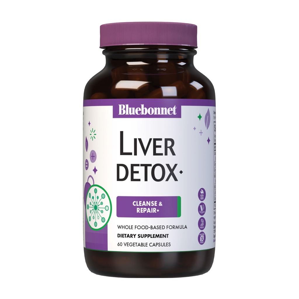 Blåbonnet Ernæring Liver Detox, Liver Helse*, Antioksidant beskyttelse*, Soya-fri, Glutenfri, Kosher Certified, Ikke-GMO, Dairy-Free, 60 Grønnsaker Kapsler, 60 Serveringer