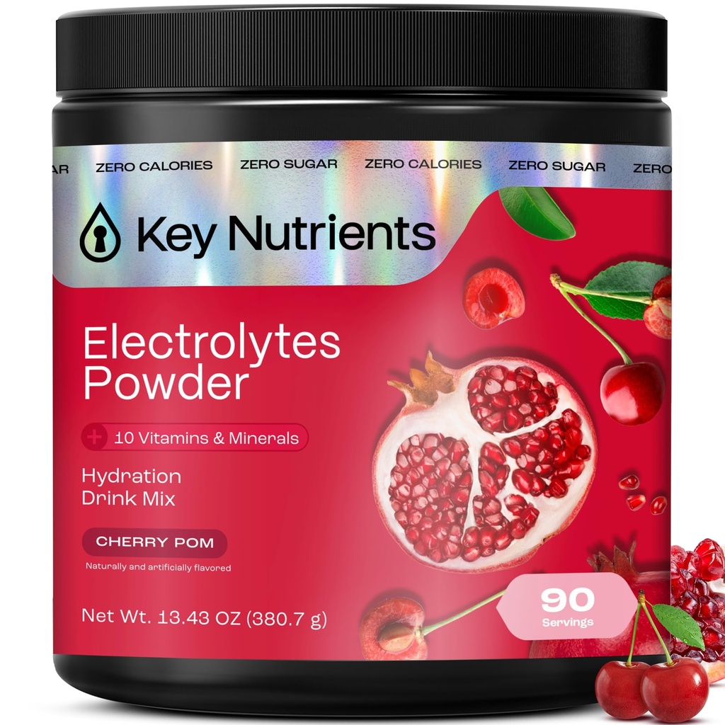 KEY NUTRIENTS Multivitamin Electrolytes pulver Ingen sukker - Sweet Cherry Pom Electrolyte pulver - Endurance & energi Supplement - Hydration pulver - Ingen kalorier - 90 Serveringer - laget i USA