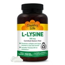 Country Life L-Lysine 500mg med B-6, støtter immun helse, fremmer kollagenfornyelse i lepper og munn, 250 Vegan kapsler, sertifisert Glutenfri, sertifisert Vegan