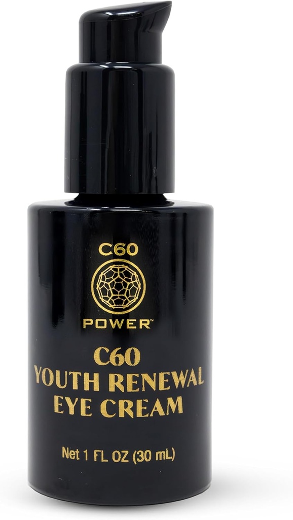 C60 Power Youth Renewal Eye Cream - Øyekrem for Wrinkles & Puffiness, Anti Aging hudpleie for kvinner og menn, med 99.99% ren sublimert C60, Kobber Peptider, & høy kvalitet ingredienser - 1 fl oz