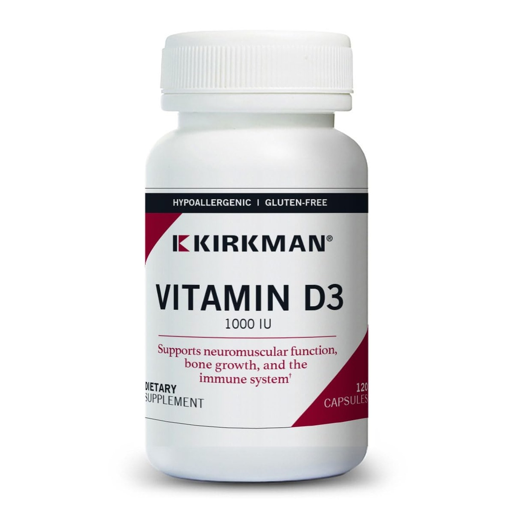 Kirkman - vitamin D3 1000 IU - 120 Kapsler - Støtter immunhelse - Hjelper å bygge sterke bein - Hypoallergenic