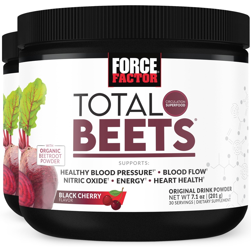 FORCE FACTOR Totale betes Superfood Beet Root Powder 2-Pack, Nitrater for å støtte sirkulasjon, blodflow, nitric oksid, energi, utholdenhet, Stamina, kardiovaskulær hjerte helse supplement, 60 serveringer