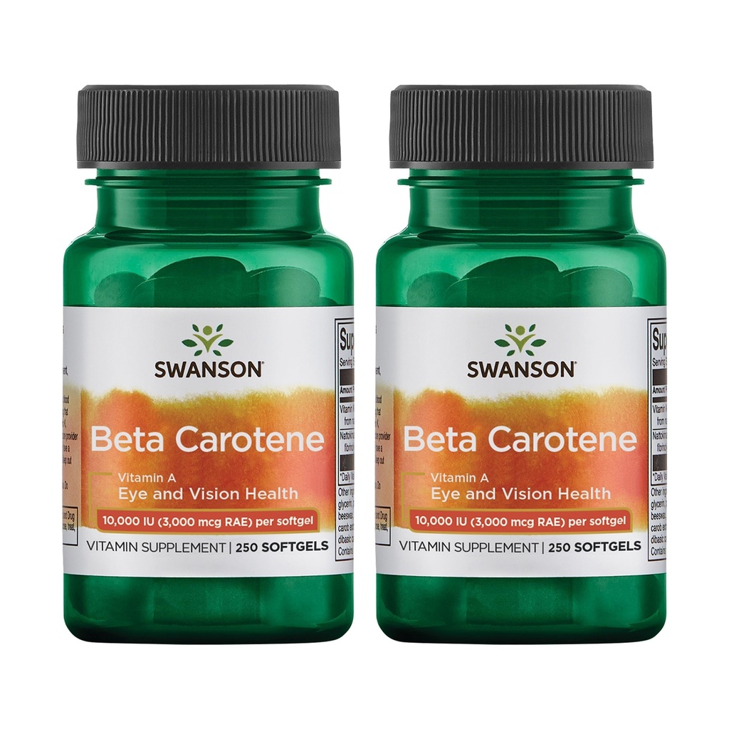 Swanson Beta-Caroten - Vitamin A Supplerende immunhelse, øye og hud helse - Naturlig velvære formel - (250 Softgels, 3000mcg Hver) (2 Pack)