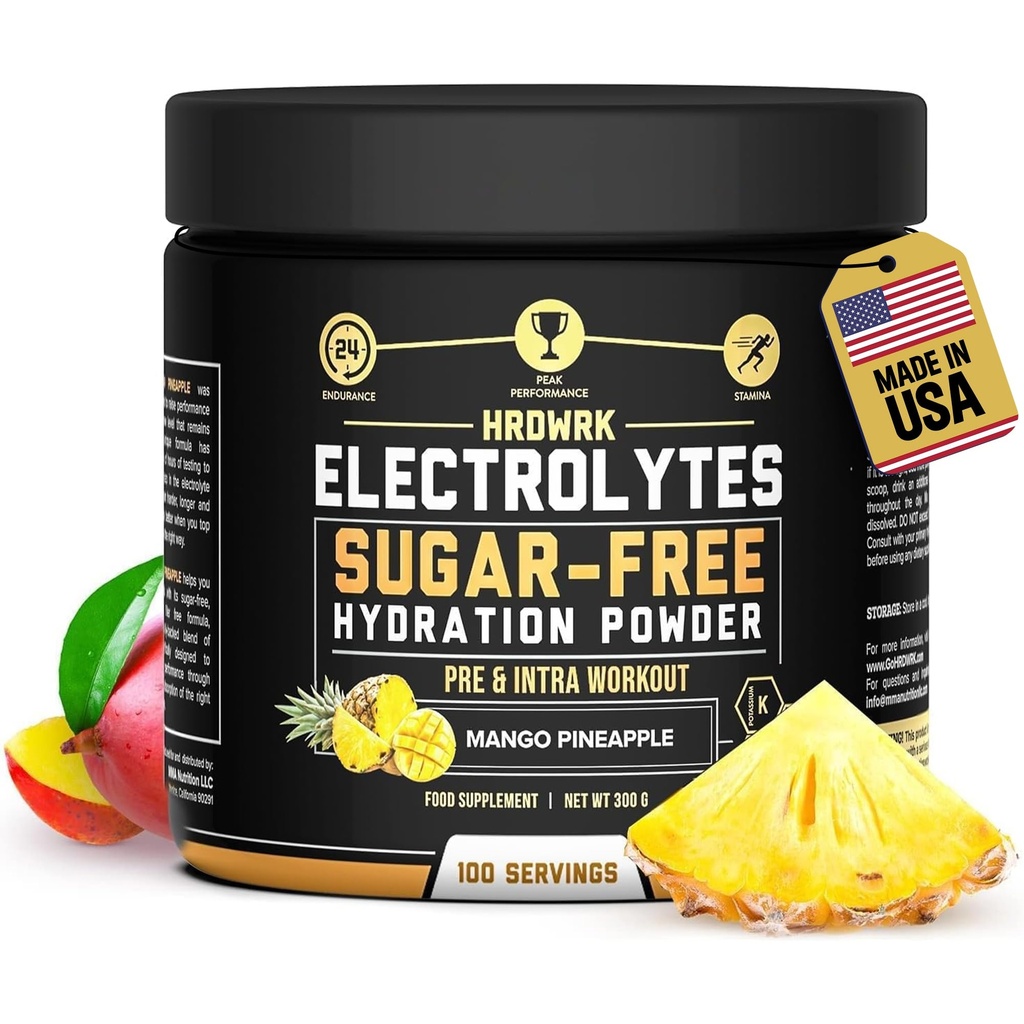 HRDWRK Elektrolyserer pulver med magnesium, kalium - sukkerfri elektrolyter øker utholdenhet og reduserer tretthet med dette elektrolyter Supplement - maksimal hydrasjon - ketovennlig