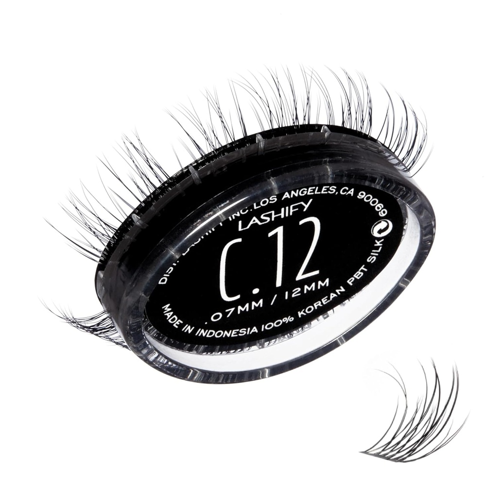 Lashify Curl 12mm Gossamer DIY Eyelash utvidelser fylle, svart, enkle falske øyenvipper for et naturlig utseende