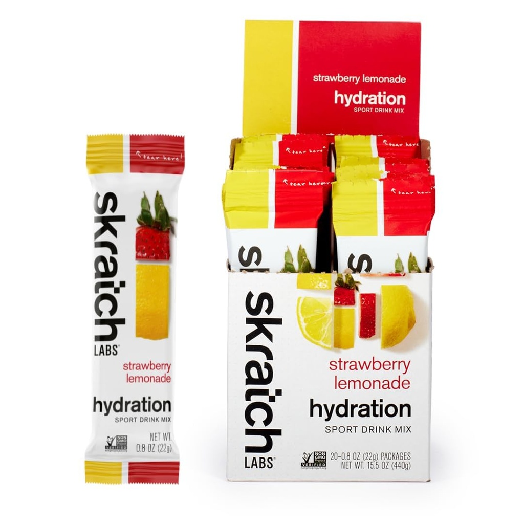 Skratch Labs Hydration Packets Hydration Drink Mix, Jordbær Lemonade (20ct) - Electrolyte pulver utviklet for åleter og idrettsytelse, Glutenfri, Vegan, Kosher