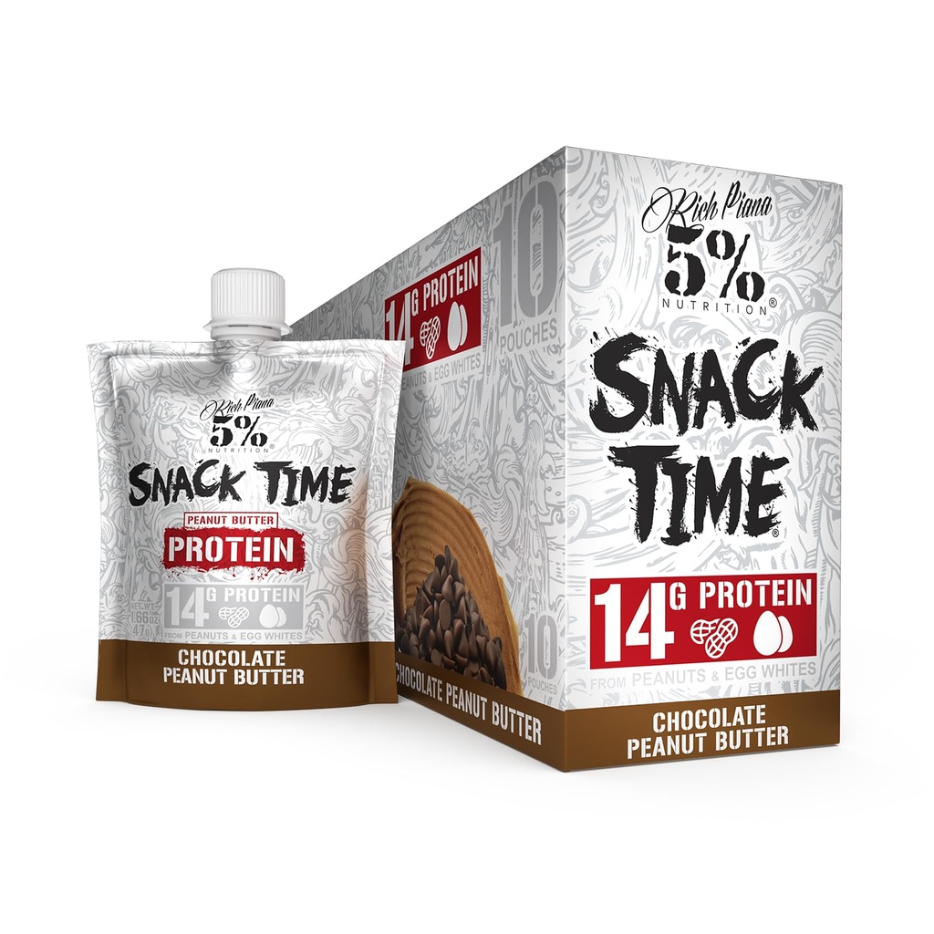 Rik Piana 5% Ernæring Snack tid | Squeesable Protein Shots | Høyt Protein Snack Pouches | Egg Hvit Peanut Smør Protein Snacks | 10-Cocolate Peanut Butter)