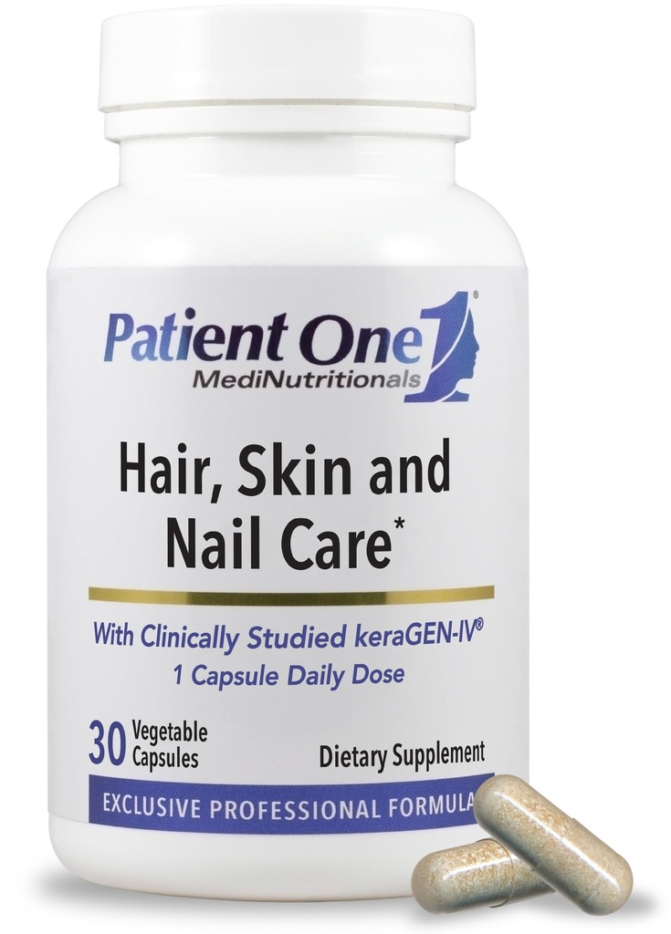 Pasienten én hår, hud og neglepleie | Supplement til å støtte sterke negler, og sunne hår og hud * | med keratin, kollagen og mer | 30 kapsler