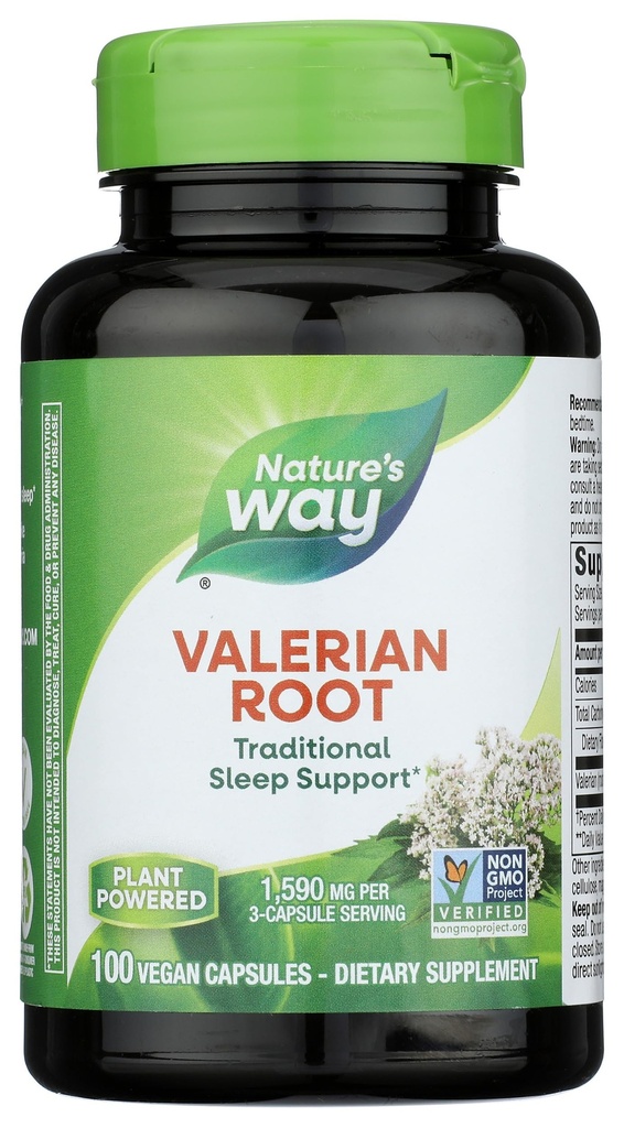 Naturens måte Valerian Root, Tradisjonell søvnstøtte*, ikke-GMO-prosjekt verifisert, Glutenfri, Vegan, 100 kapsler (pakke May Vary)