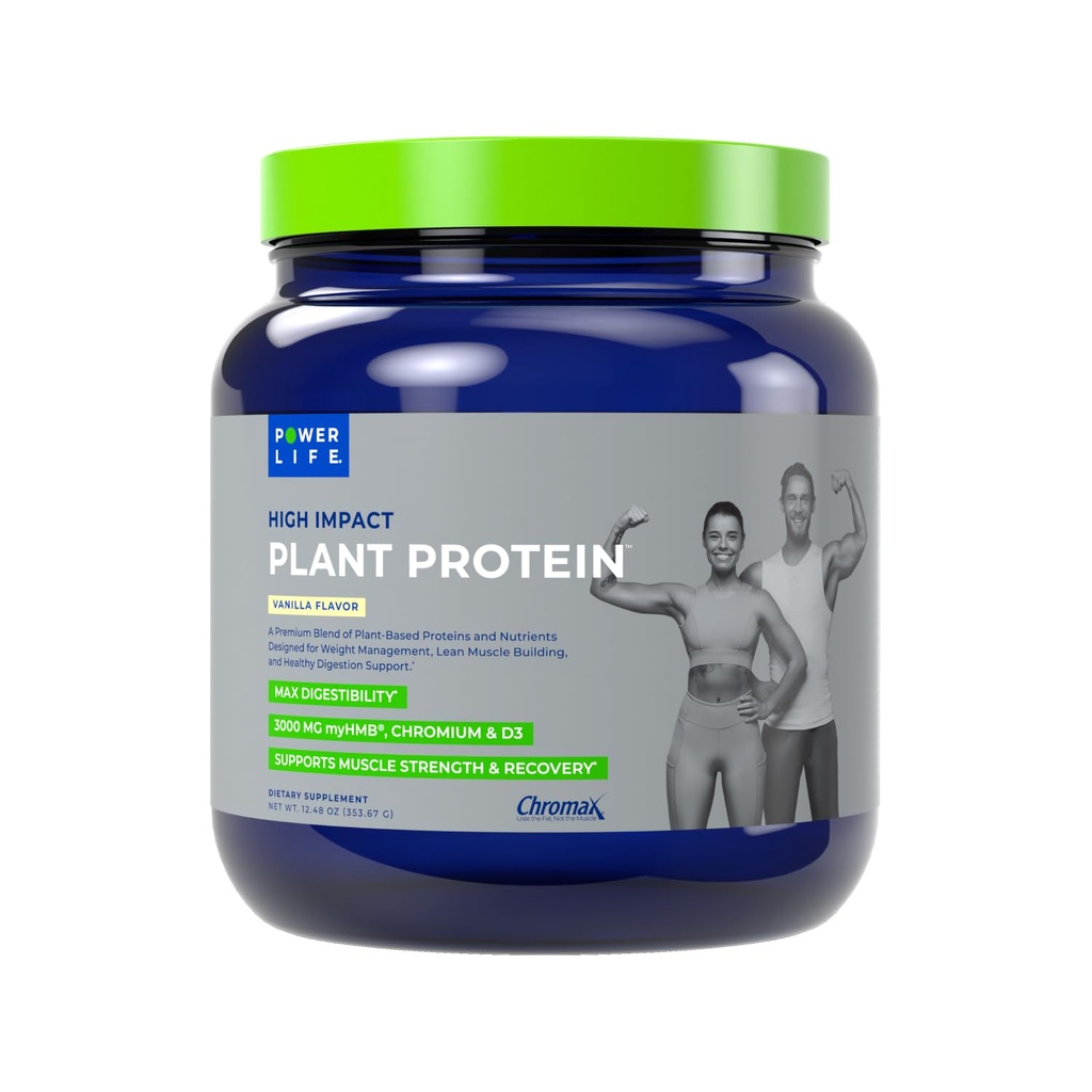 POWERLIFE høy effekt plante protein pulver med 3000 MG HMB, plantebasert, ingen sukker tilsatt, Vegansk, keto vennlig, ikke-GMO (Vanilla - ny formel)